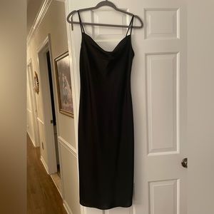 Joie - Black satin cowl-neck dress. Midi-length